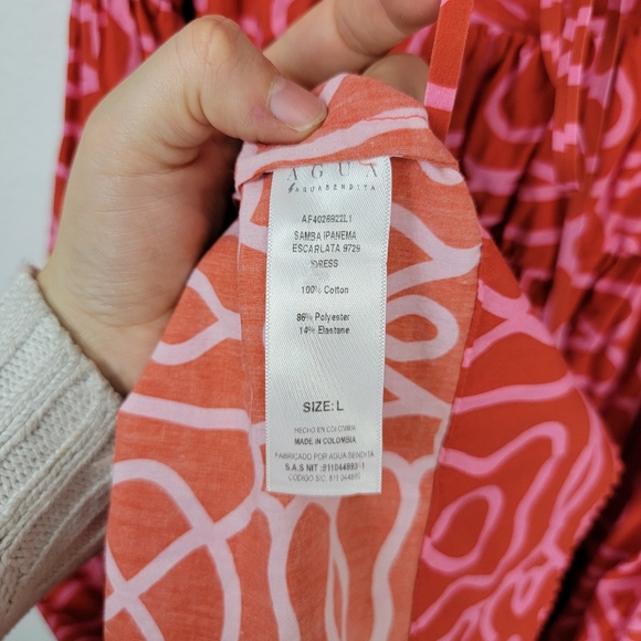 Agua by Agua Bendita Samba  Cutout-Back Print Puff Sleeve Maxi Dress Red Large - Picture 13 of 15